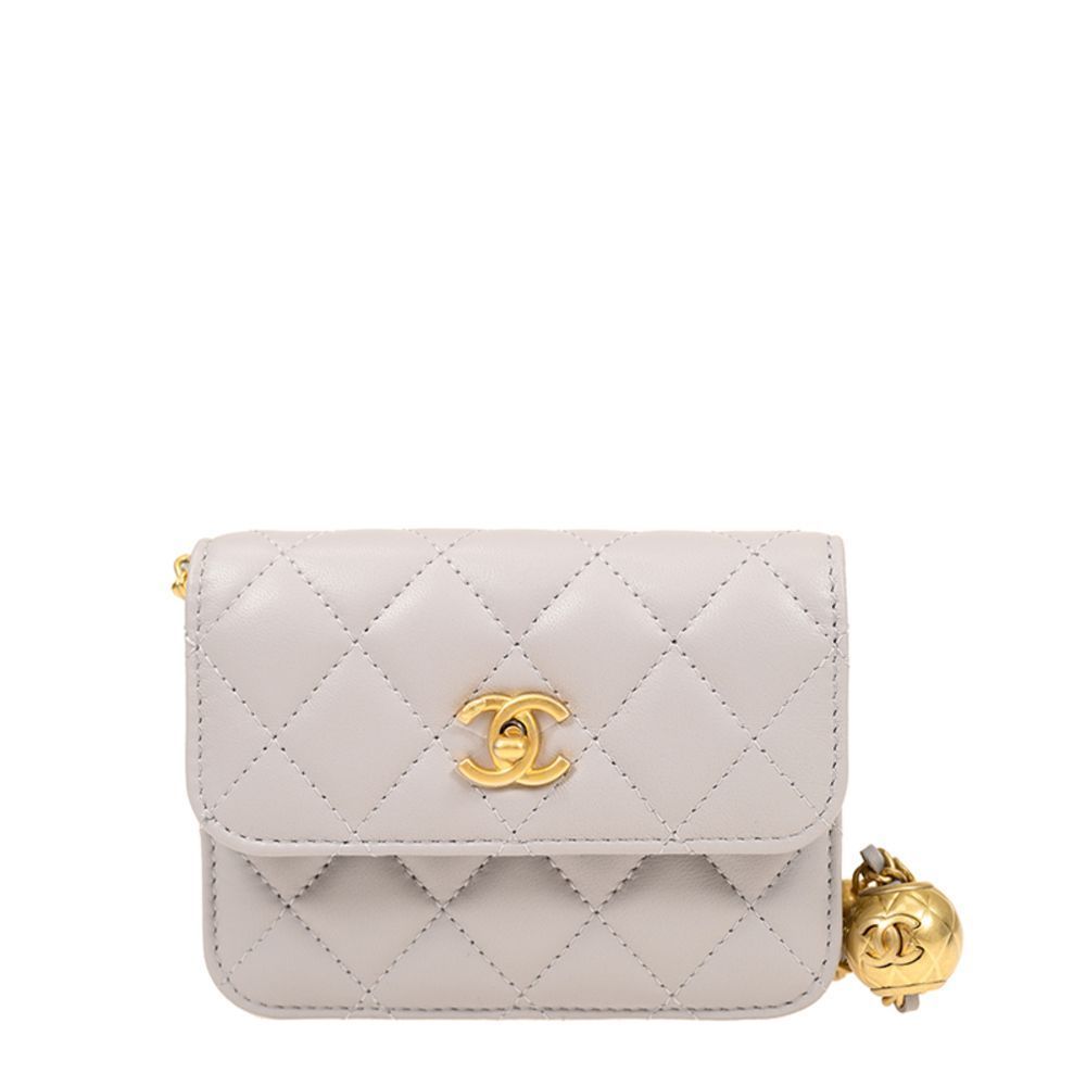 Chanel Chain Shoulder Bag Lambskin Gray
